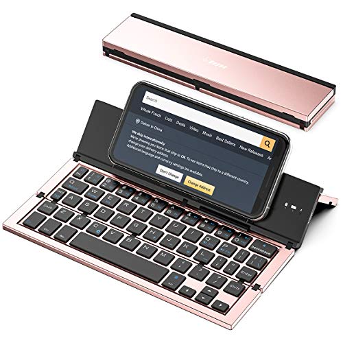 Geyes Bluetooth Keyboard Foldable Portable Folding Travel Keyboard for iPhone 15 Pro Plus/Xs/max/x/14/13 /12/11 /iPad/iPad mini 4, Samsung Android Tablet Smart Phone (Rose Gold) - color: Rosegold