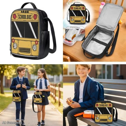 School Bus Backpack for Boys Girls Backpack with Lunch Box Water Bottle Pouch and Cute Pencil Case 4PCS Set Bookbag with Front Pocket for School 17 in Large Elementary Middle High School Bag - color: School Bus