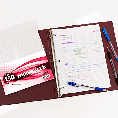 BAZIC Products Wide-Ruled Filler Paper, 3-Hole Punched, 150 Sheets | 10.5 x 8 in, fit standard 3-ring binders, class notes and homework - color: Wide Ruled (150 Sheets), size: 1-Pack