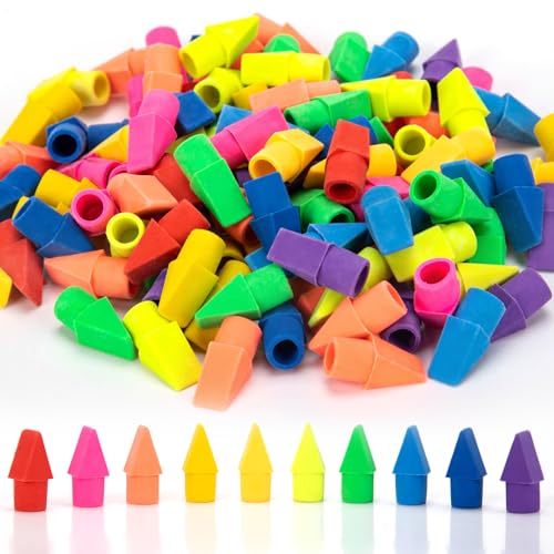 200 PCS Pencil Top Eraser 10 Assorted Colors Cap Erasers for Pencils | Chisel Shape Pencil Eraser Erasers Latex Free Bulk Erasers Caps for Teachers Sudents Classroom Home and Office