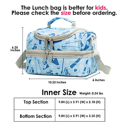 Insulated Kids Double Decker Lunch Bag Tote Pack for Girls Boys Toddler School Picnic Food Cooler Hot Water Ice with Strap (Winter Sports) - color: Winter Sports