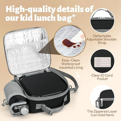 Itslife Bento Box for Kids Set, Insulated Food Container,Kids Lunch Box, 7 oz Thermos for Hot Food, 12 oz Thermos Water Bottle, Reusable Insulated Ice Bag & Fork Spoon Utensils Camping Travel Black - color: Black