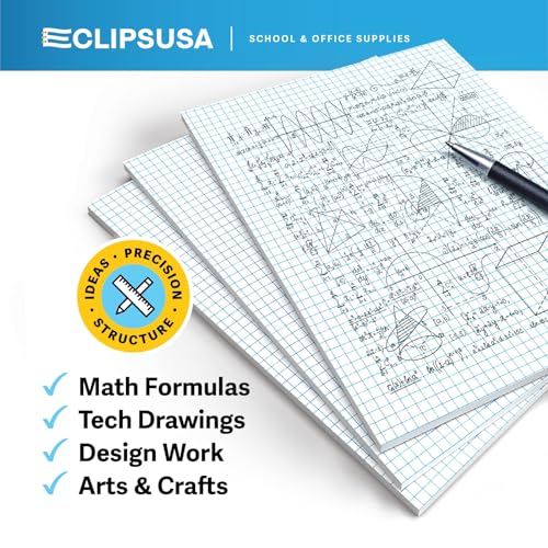 E-CLIPS USA Graph Paper Pad, Graph Paper Notebook, 4 x 4 An Inch Quad Ruled Graph Paper Pad, Graph Paper Pads 8.5 x 11, Drafting Paper, 50 Sheets Per Pad (6 Pack) - size: 6 Pack
