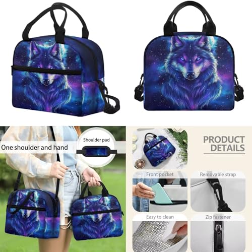 Galaxy Wolf Backpack with Lunch Box for Elementary Boy Back to School Supplies, Perple 17 Inch 4 Pcs Bookbag with Wider Strap to Reduce Shoulder Pressure - color: Galaxy Wolf