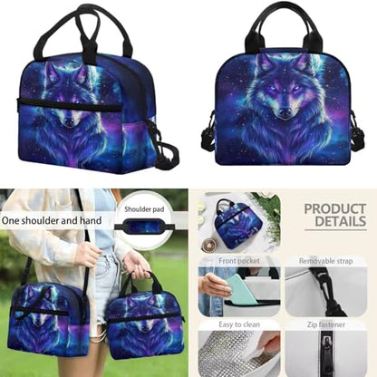 Galaxy Wolf Backpack with Lunch Box for Elementary Boy Back to School Supplies, Perple 17 Inch 4 Pcs Bookbag with Wider Strap to Reduce Shoulder Pressure - color: Galaxy Wolf