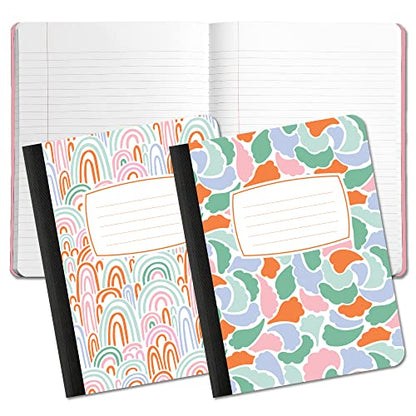 Studio Oh! Composition Notebook Duo 2 Pack, 7.5" x 9.75", Back to School Supplies & Cute College Essentials, Aesthetic Notebook for School, 160 Page Lined Paper, 70 GSM Paper Wt., Rainbow Abstract - color: Rainbow Abstract