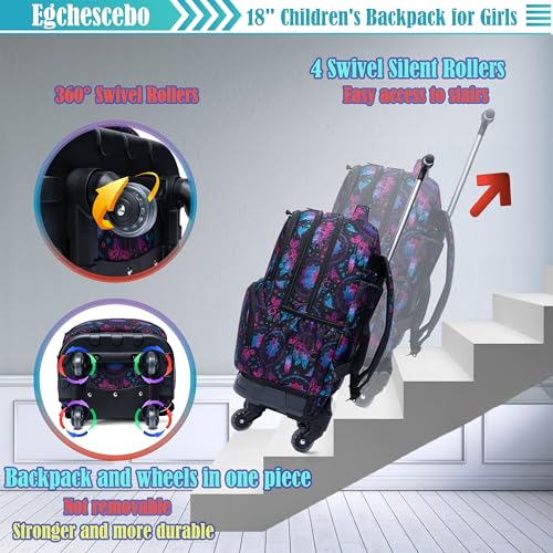 Kids Rolling Backpack for Girls Geometric Suitcases Trolley Roller Luggage Backpacks with 360° Rotating Wheels 15" Laptop Lunch Box Pencil Case for Elementary 18" Travel School Bag Purple - color: Blue-jihe-1220