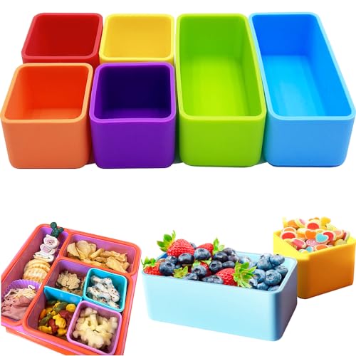 IELEK Silicone Bento Lunch Box Dividers Reusable Bento Box Containers Bundle Accessories- Non-Toxic, BPA Free, Dishwasher Safe - color: Rectangle(Blue+Green)+Square(Purple+Yellow+Red+Orange)