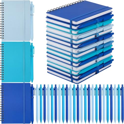 Fulmoon 12 Set Small Spiral Notebooks A6 with Pens Bulk, Multicolor 4" x 6" Pocket Notebooks Mini Lined Journals 50 Sheets for Back to School Supplies Students Gifts Rewards Office (Ocean Blues) - color: Ocean Blues