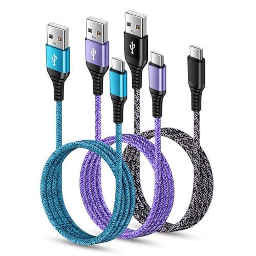 USB C Charger Cable Fast Charging 3 Pack 6ft for iPhone 17 16 15 Pro Max/15 Plus/15 Pro/15, 3.1A Braided Car Cord USB A to USB C Android Phone Power Cord for Samsung Galaxy S24 A54 A14 S23 Ultra S22