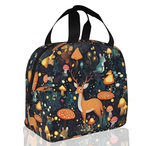 Insulated Lunch Bag,Forest With Mushrooms,Deer Lunch Box for School Student Kids Boys Girls,Leakproof Small Lunch Tote for Adult Men Women,Reusable Lunch Cooler Tote Bag for Office Work Picnic - color: Forest With Mushrooms,Deer