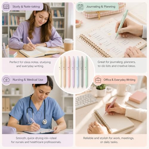 Vanhench 7Pcs 0.5 mm Black Ink Gel Pens Fine Point Pen | Smooth Writing Quick Dry Pen For School Note Teacher Journaling Office Desk Nurses Gift, Nice Cute Writing Pens - color: 7PCS Multicolor (Black Ink)