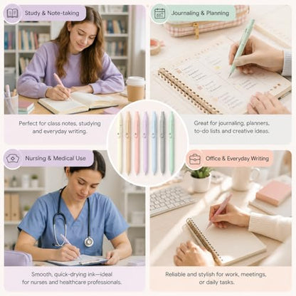 Vanhench 7Pcs 0.5 mm Black Ink Gel Pens Fine Point Pen | Smooth Writing Quick Dry Pen For School Note Teacher Journaling Office Desk Nurses Gift, Nice Cute Writing Pens - color: 7PCS Multicolor (Black Ink)