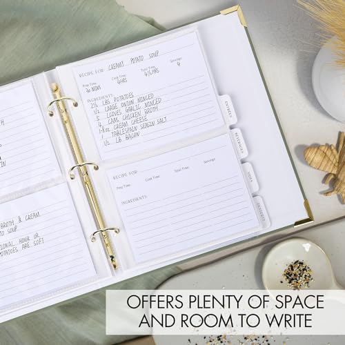 Aesthetic Recipe Binder with Polyester Waterproof Cloth Cover - The Perfect Recipe Book with Plastic Sleeves to Write in Your Own Recipes - Quality Blank Cookbook Binder, Cards incl. - color: Sage Green, size: Medium - 9.5x8.5"