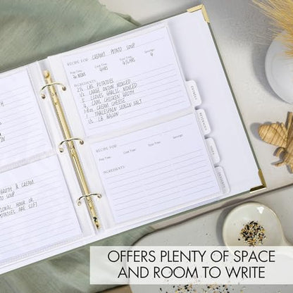Aesthetic Recipe Binder with Polyester Waterproof Cloth Cover - The Perfect Recipe Book with Plastic Sleeves to Write in Your Own Recipes - Quality Blank Cookbook Binder, Cards incl. - color: Sage Green, size: Medium - 9.5x8.5"