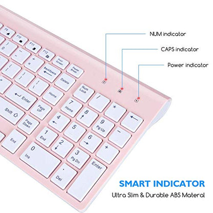 cimetech Wireless Keyboard and Mouse Combo, Compact Full Size Wireless Keyboard and Mouse Set 2.4G Ultra-Thin Sleek Design for Windows, Computer, Desktop, PC, Notebook, Laptop - Pink - color: Pink White