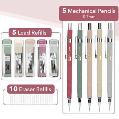 Mr. Pen- Mechanical Pencil Set with Lead and Eraser Refills, 5 Pack | 0.7mm, Sketching Pencils, Drafting Pencil, Drawing Mechanical Pencils