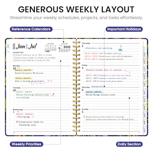 Planner 2026-2027, Academic Year Monthly and Weekly Calendar Planner, Jul 2026 - Jun 2027, Hardcover Teacher Student Planning Agenda book with Tabs, Perfect for School Office Supplies, 6.3" x 8.5" - Petal Rhythm - color: B-Petal Rhythm, size: (6.3"x8.5")a