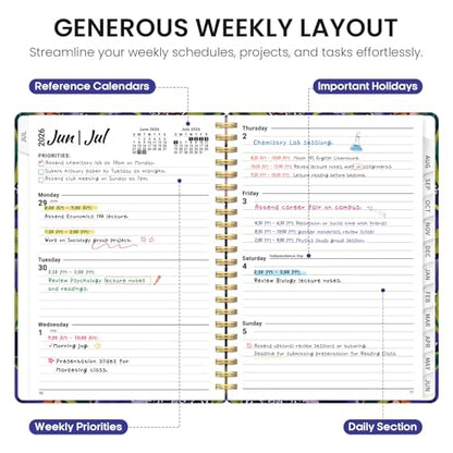 Planner 2026-2027, Academic Year Monthly and Weekly Calendar Planner, Jul 2026 - Jun 2027, Hardcover Teacher Student Planning Agenda book with Tabs, Perfect for School Office Supplies, 6.3" x 8.5" - Petal Rhythm - color: B-Petal Rhythm, size: (6.3"x8.5")a