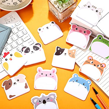 Yinder 24 Pads Cute Sticky Notes Fun Kawaii Animal Sticky Notes Pads Bulk Cartoon Memo Self Adhesive Gift for Valentines Veterinary Office School Tab Party Supplies(Classic Animals) - style: Classic Animals