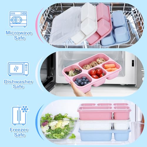 Rinwoc Bento Box Adult [Portion Size], 3 Pack Snack Containers with 5 Compartments for Meal Prep & On-the-Go [Work, Travel], Lunchable Container Reusable and BPA-Free - size: Large
