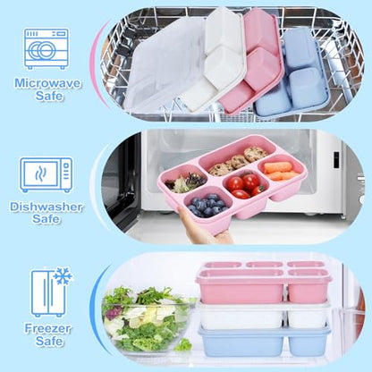 Rinwoc Bento Box Adult [Portion Size], 3 Pack Snack Containers with 5 Compartments for Meal Prep & On-the-Go [Work, Travel], Lunchable Container Reusable and BPA-Free - size: Large
