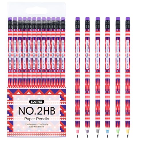 ECOTREE Pencils #2 Pre-Sharpened Pencils for Kids Number 2 Pencil with Erasers for School, Writing, 12 Count - color: Black Bohemian Red, style: 12 COUNT