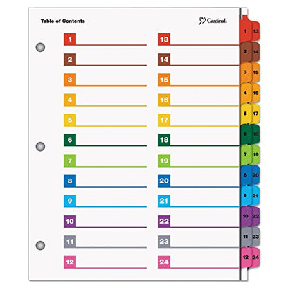 Cardinal Binder Dividers, 24 Tabs, Numbered 1–24, Customizable Table of Contents Page, Reversible Multicolor Tabs, 3-Hole Punched for Binders - style: 24 Tab