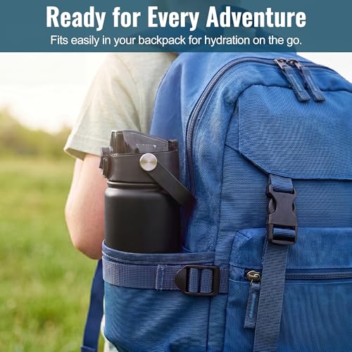 OLDLEY 18oz Insulated Water Bottle with 2-in-1 Straw & Chug Lid, Leakproof Stainless Steel Bottle, Cup Holder Friendly Vacuum Water Bottle for Travel, and School,Black - color: Black