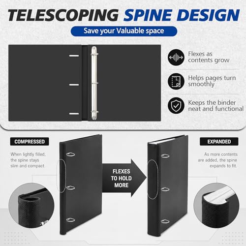 Henoyso 6 Pack 1 Inch Telescoping 3 Ring Binder Bulk, Expandable D Ring Binder with Telescoping Spine for Flexible File Storage, Holds 8.5"x11" Paper, for Office, School & Home Use(Black) - color: Black