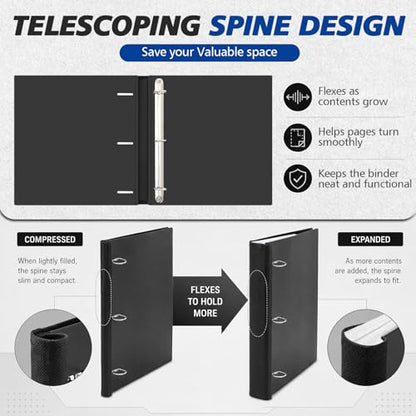 Henoyso 6 Pack 1 Inch Telescoping 3 Ring Binder Bulk, Expandable D Ring Binder with Telescoping Spine for Flexible File Storage, Holds 8.5"x11" Paper, for Office, School & Home Use(Black) - color: Black