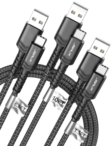 JSAUX USB to USB C Cable, USB C Cable for iPhone 17, 3-Pack (10+6.6+3.3FT) | USB Type C Charger Cord, Fast Charging for iPhone 17 16 Pro Max, Samsung Galaxy, iPad, Black - color: Black, size: 3.3ft+6.6ft+10ft