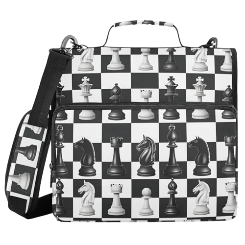 Chess Checkered Plaid 3 Ring Binder Bag 1.5 inch Binder Organizer with Zipper Shoulder Strap 500 Sheet Documents Storage for School Office - color: A030, size: 13.6 x 12.4 x 3.5 in