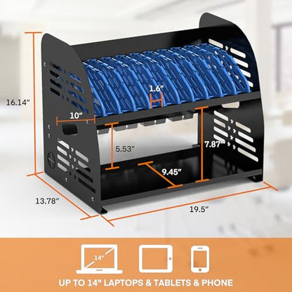 10-Device Charging Station with Power Strip – Open Charging Cabinet for Chromebooks, Laptops & Tablets up to 14” – Classroom Organization for iPads, Tablets & More, Ideal for Schools & Offices - size: 10 Devices