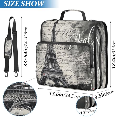 Paris Eiffel Tower Waterproof Zipper Binder with Shoulder Strap, 3-Ring Trapper Keeper with Lay-Flat Design and Multiple Compartments for School & Office, Adults & Kids