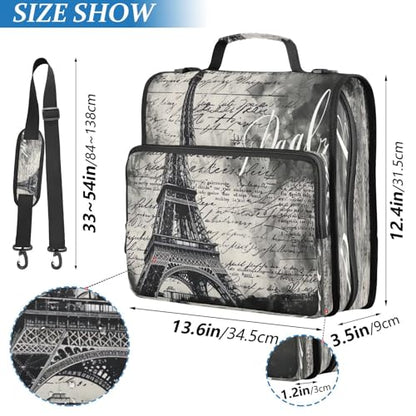 Paris Eiffel Tower Waterproof Zipper Binder with Shoulder Strap, 3-Ring Trapper Keeper with Lay-Flat Design and Multiple Compartments for School & Office, Adults & Kids