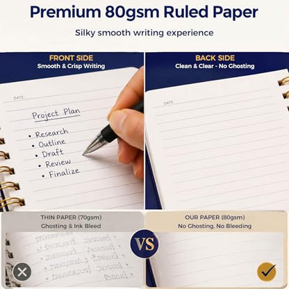 Koogel 5.8x8.3 Inch Subject Spiral Notebook with Tabs, 5 Subject A5 Notebook Blue Wide Ruled Journals with Dividers for Women Gift Office School