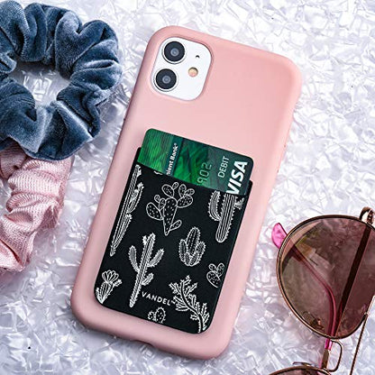 VANDEL Pocket – Stick-On Fabric Phone Wallet Stick On for Women, Cute Credit Card Holder for Phone Case, Back of Phone Fabric Sleeve for iPhone Pocket, Stretchy Wallet Phone Case - color: Cactus Print