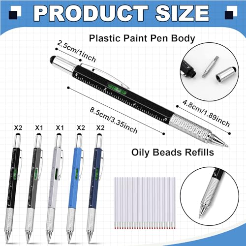 Zhanmai 8 Pcs 6 in 1 Multitool Pen Bulk Gift for Men Multi Tool Pen with Ruler Level Screwdriver Stylus Cool 20 Ink Refill Tool Gadget Birthday Christmas Stocking Stuffers (Black Gray White Blue) - color: Black, Gray, White, Blue