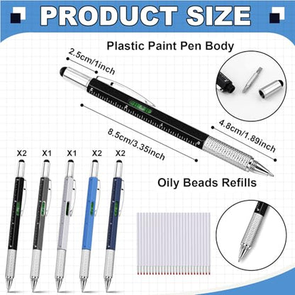 Zhanmai 8 Pcs 6 in 1 Multitool Pen Bulk Gift for Men Multi Tool Pen with Ruler Level Screwdriver Stylus Cool 20 Ink Refill Tool Gadget Birthday Christmas Stocking Stuffers (Black Gray White Blue) - color: Black, Gray, White, Blue