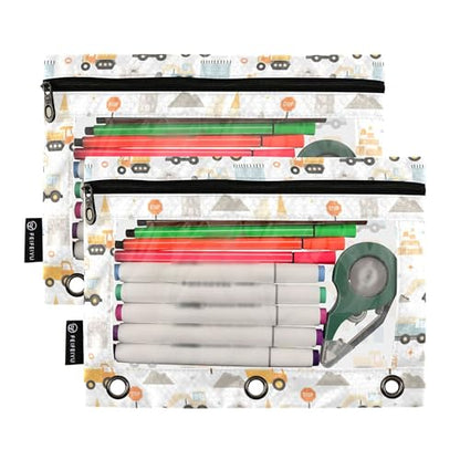 Monster Truck White Binder Pouches 3 Ring for Boys Girls School Office College Supplies Roadster Racing Cars Pencil Pouches Case Bag with Clear Window and Zipper 2 Pack - color: Cars
