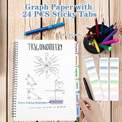 Graph Paper Notebook, 8.5" x 11" Spiral Notebook, A4 Graph Notebook Journal, 5mm Graphing Grid Notebook for Math, Lab, Engineering, School, 24PCS Index Tabs, Assorted Pastel Notebook Pack - size: 8.5" x 11", style: Graph