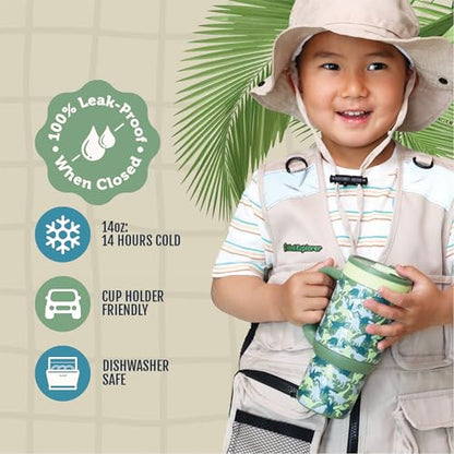 Ello Oasis 14oz Stainless Steel Toddler Tumbler with Handle & Retracting Straw, 100% Leakproof, Double-Wall Vacuum Insulated, Kids Water Bottle for School, BPA Free, Dishwasher Safe, Dinos - color: Dinos, size: 14 Ounces