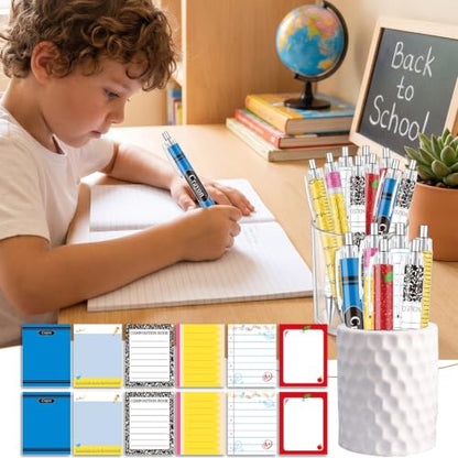 Wxiben Teacher Appreciation Gifts Set - 24 Pcs Back to School Sticky Notes with Pens Funny Teacher Ballpoint Pens Notepads Set Thank You Gifts for School Coworker Employee Office Supplies Party Favor - color: Back to School