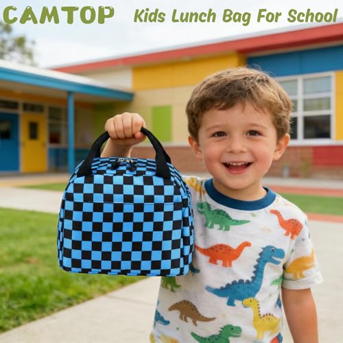 CAMTOP Boys Lunch Box Kids Insulated Lunch Bag Kids Cute Lunchbox for Boys Loncheras Para Niños - color: Blue Check