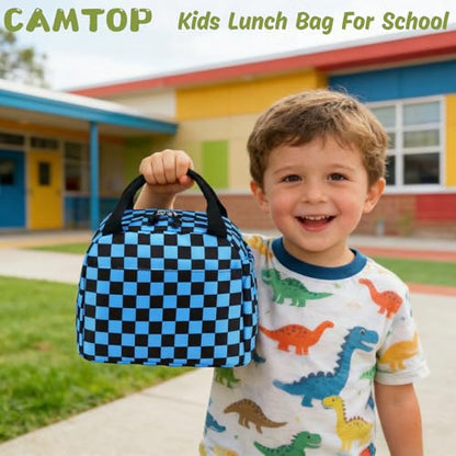CAMTOP Boys Lunch Box Kids Insulated Lunch Bag Kids Cute Lunchbox for Boys Loncheras Para Niños - color: Blue Check