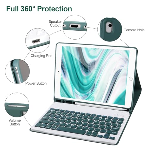 AHYWTAN Keyboard Case for iPad 9/8/7th Gen 10.2’’,Case with Keyboard ipad 10.2 inch,Detachable Bluetooth Keyboard with Pencil Holder, Green-B - color: Green-B