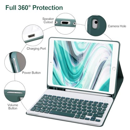 AHYWTAN Keyboard Case for iPad 9/8/7th Gen 10.2’’,Case with Keyboard ipad 10.2 inch,Detachable Bluetooth Keyboard with Pencil Holder, Green-B - color: Green-B