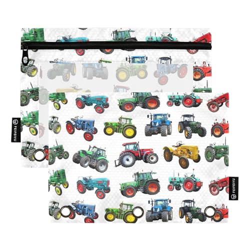 Tractor Pencil Pouch for 3 Ring Binder, Binder Pencil Pouches with Clear Window Zipper Pencil Case for Office College Supplies, 2PCS (B0304) - color: B0304