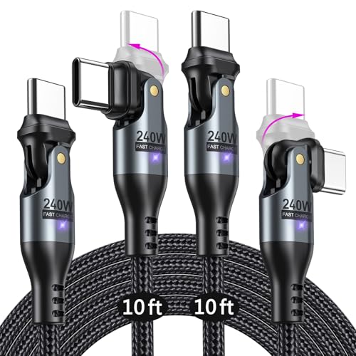 AUFU 240W USB C to USB C Cable 10ft(2Pack), USBC to USBC Dual Head 180° Rotation/C to C Cable/High Speed USB C Cable/USB C Fast Charging Cable for Phone 16/15/Ma-Book/Pad Series, Samsung Galaxy Series - size: 10ft+10ft